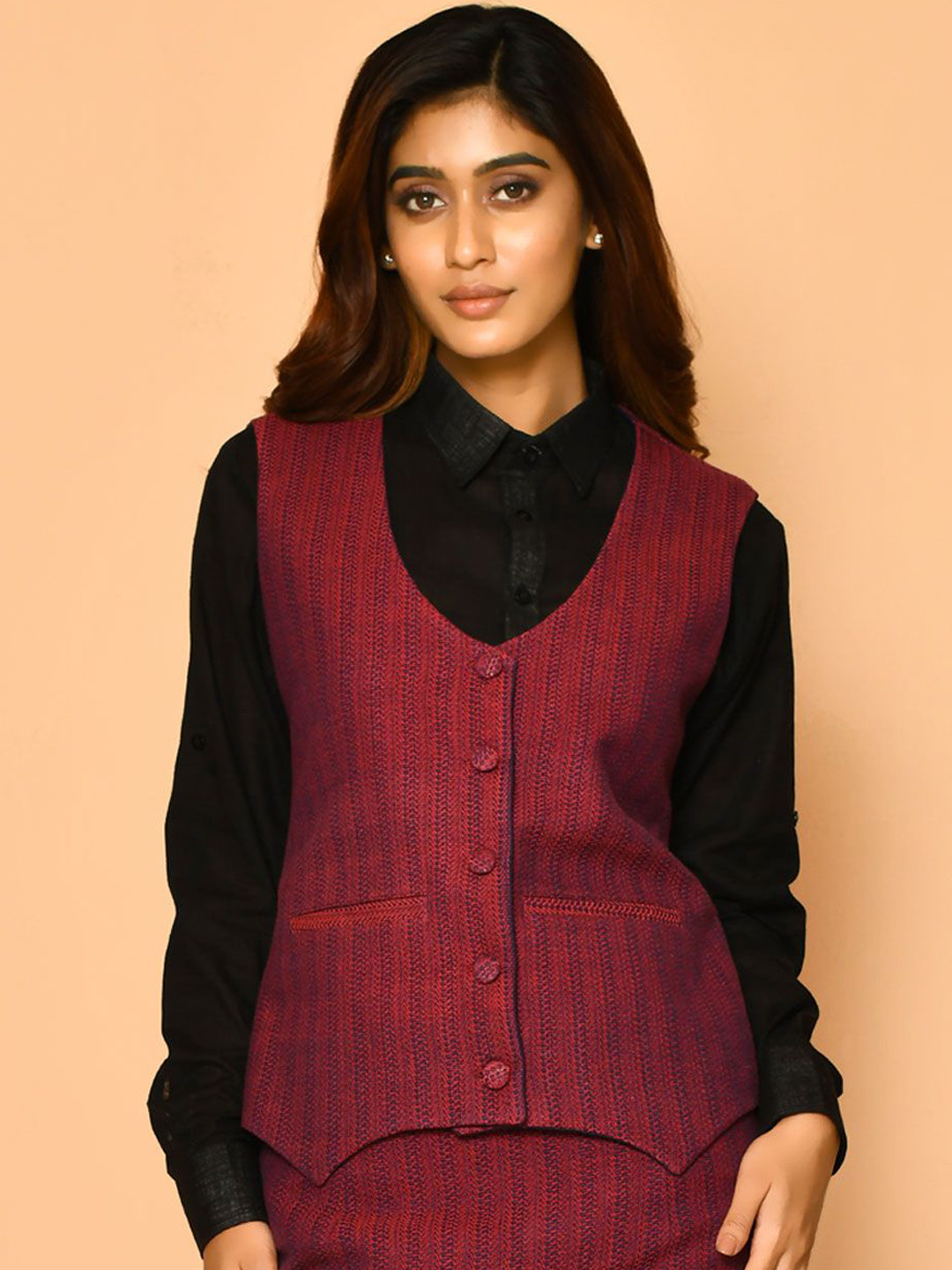 expressions by uv Women Self Design Crop Tailored Cotton Jacket