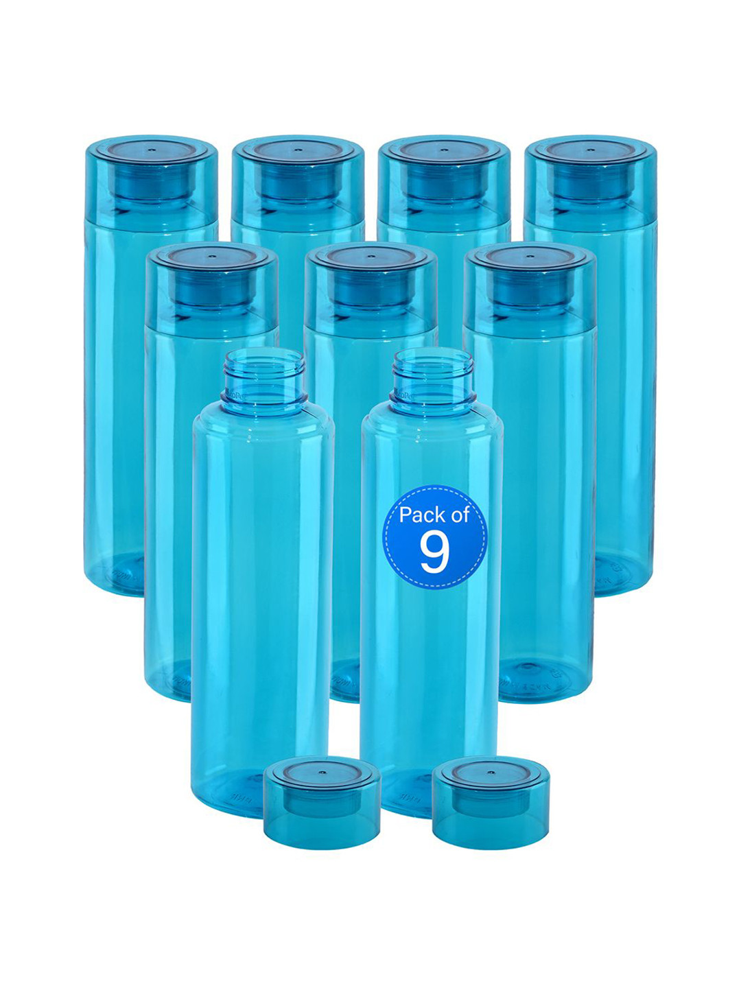 Kuber Industries Blue Solid Plastic BPA Free 9 Piece Water Bottle - 1L