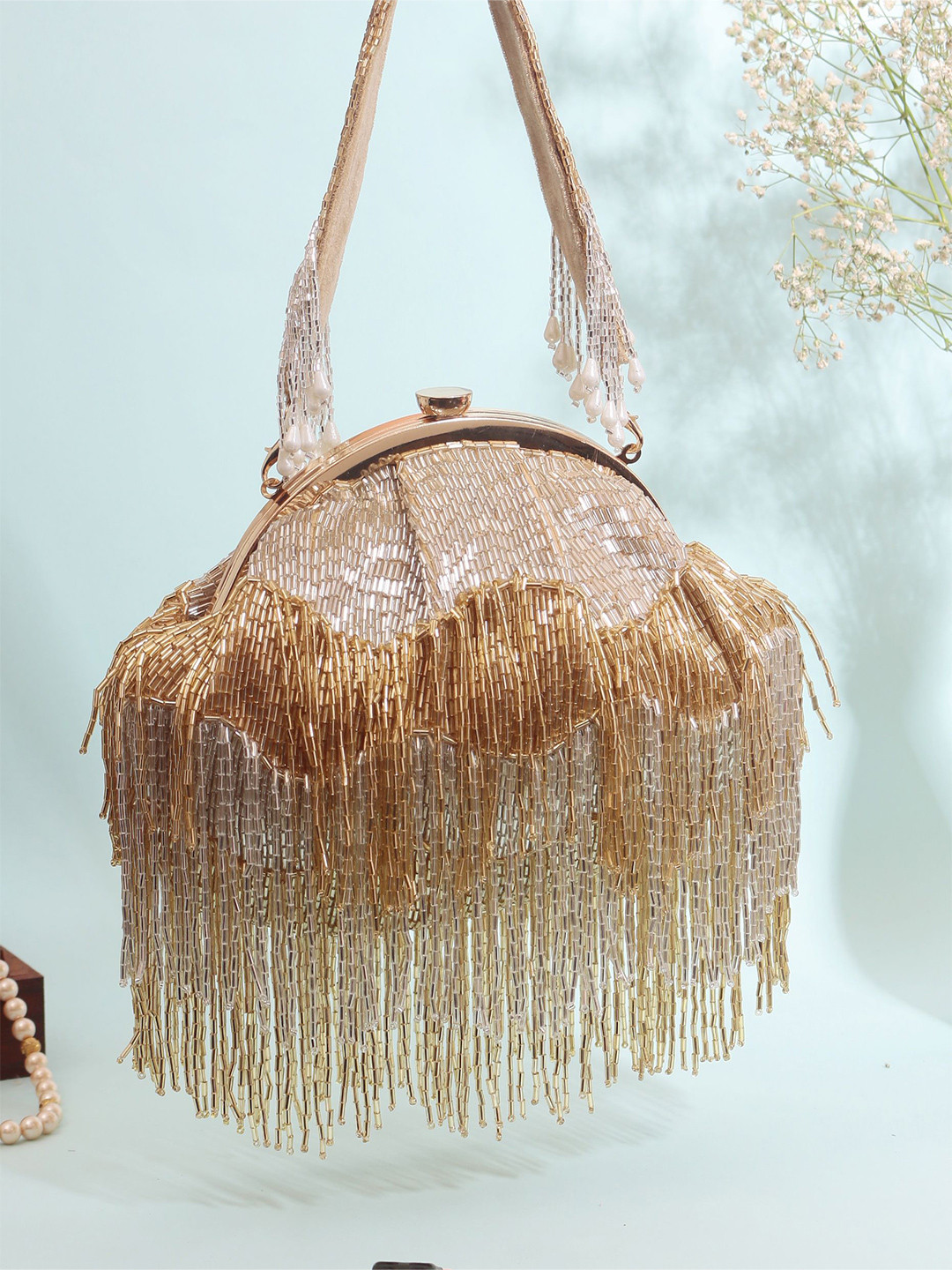 Swisni Embroidered Beads & Stones Batua Shaped Clutch