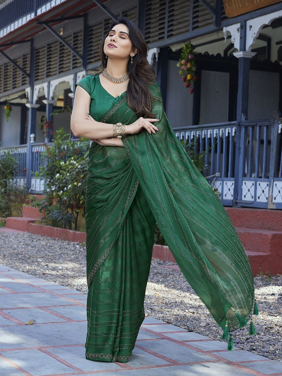 KALINI Embellished Beads and Stones Art Silk Heavy Work Saree