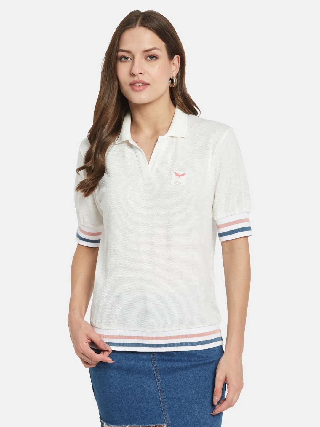 METTLE Women Polo Collar Cotton T-shirt