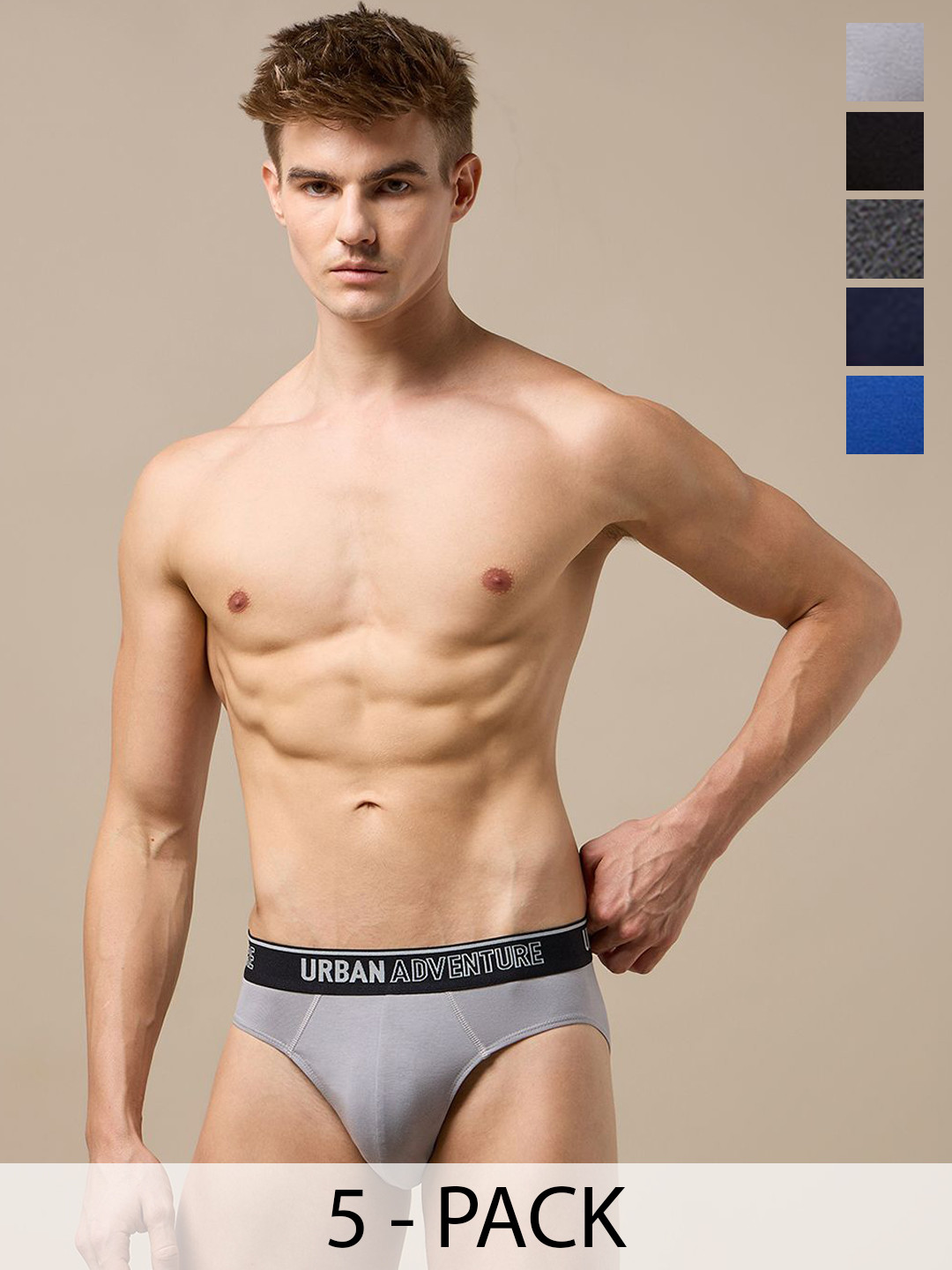 URBAN ADVENTURE Men Pack of 5 Anti-Bacterial Basic Briefs