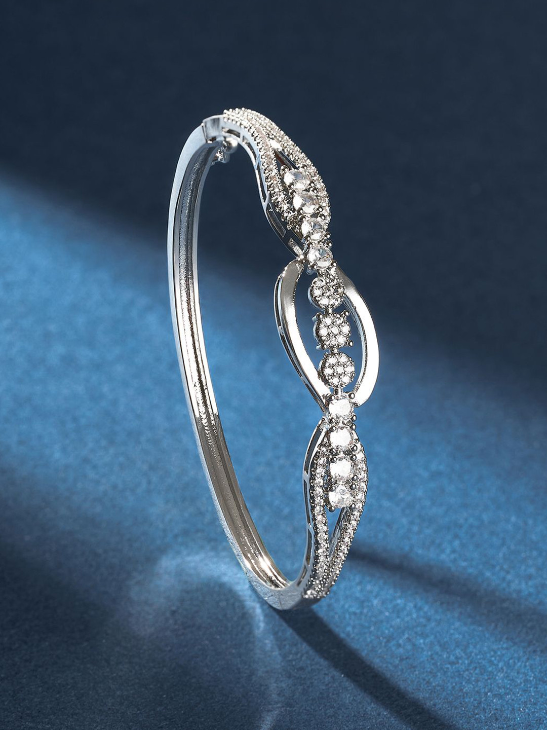 TEEJH Sona Sundari Women Silver-Plated CZ-Studded Oxidised Bangle-Style Bracelet
