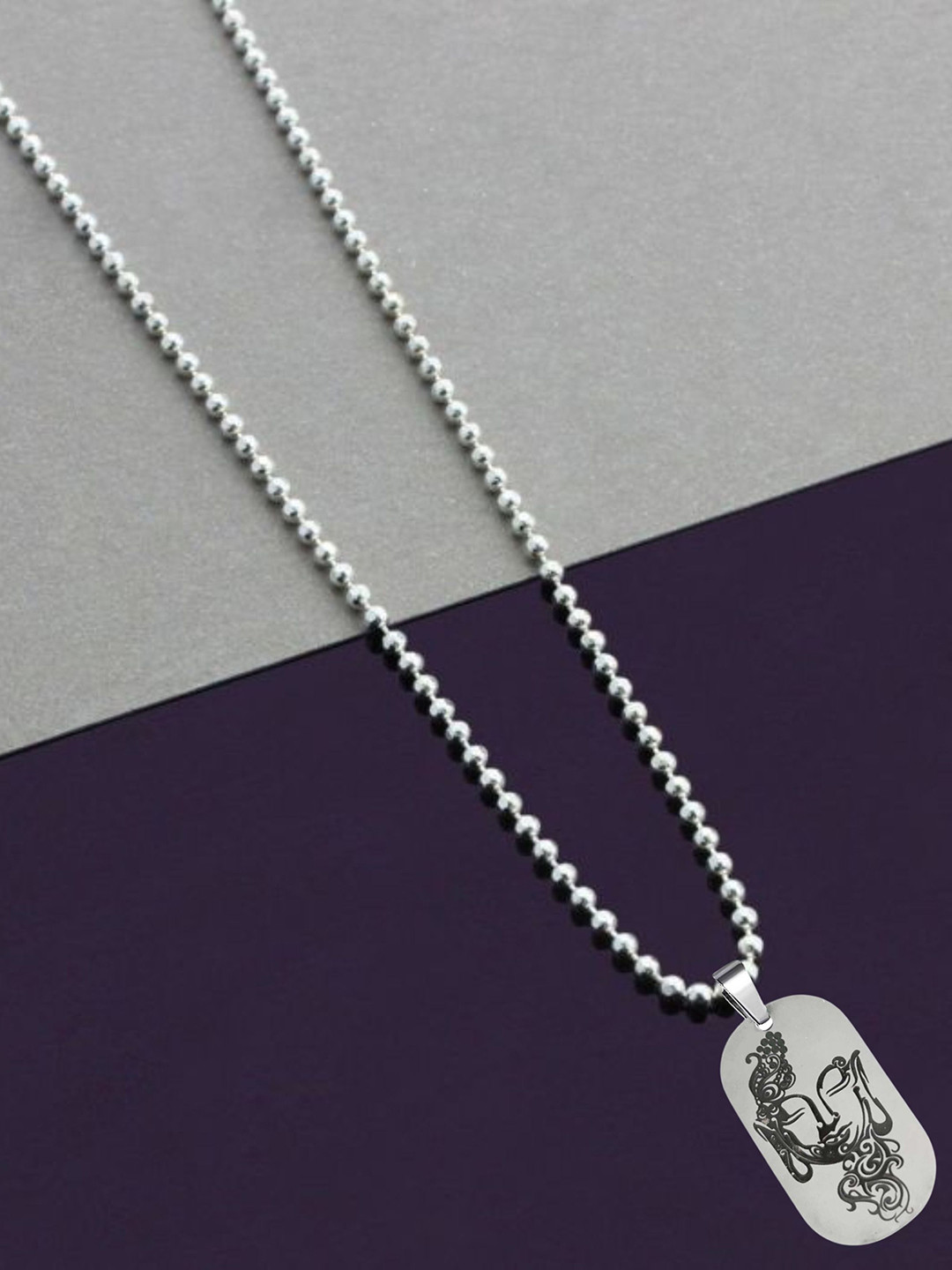 M Men Style Silver-Plated Geometric Shaped Spiritual God Gautam Buddha Pendant