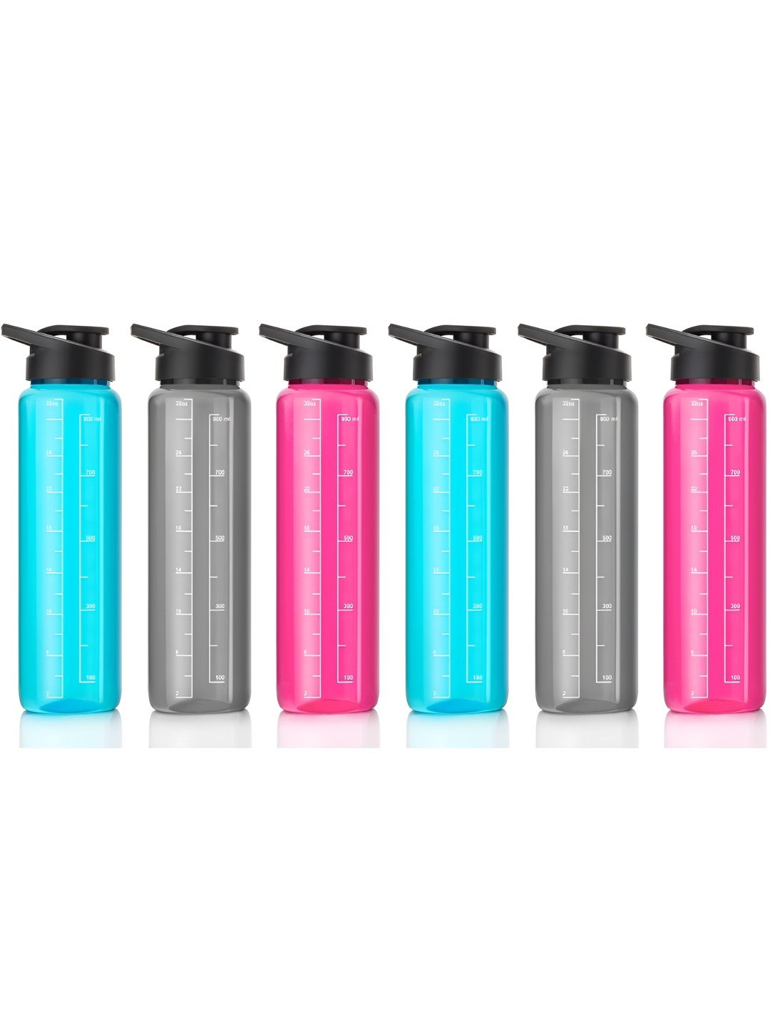ReeQ Pink Solid Plastic Light-weight 6 Piece Water Bottle - 1L