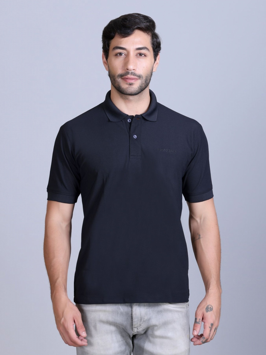 SANHOK Men Polo Collar Slim Fit Pure Cotton  T-shirt