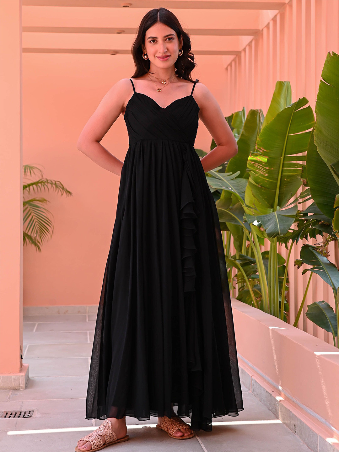 Bunaai Women Black Criss Cross Dress