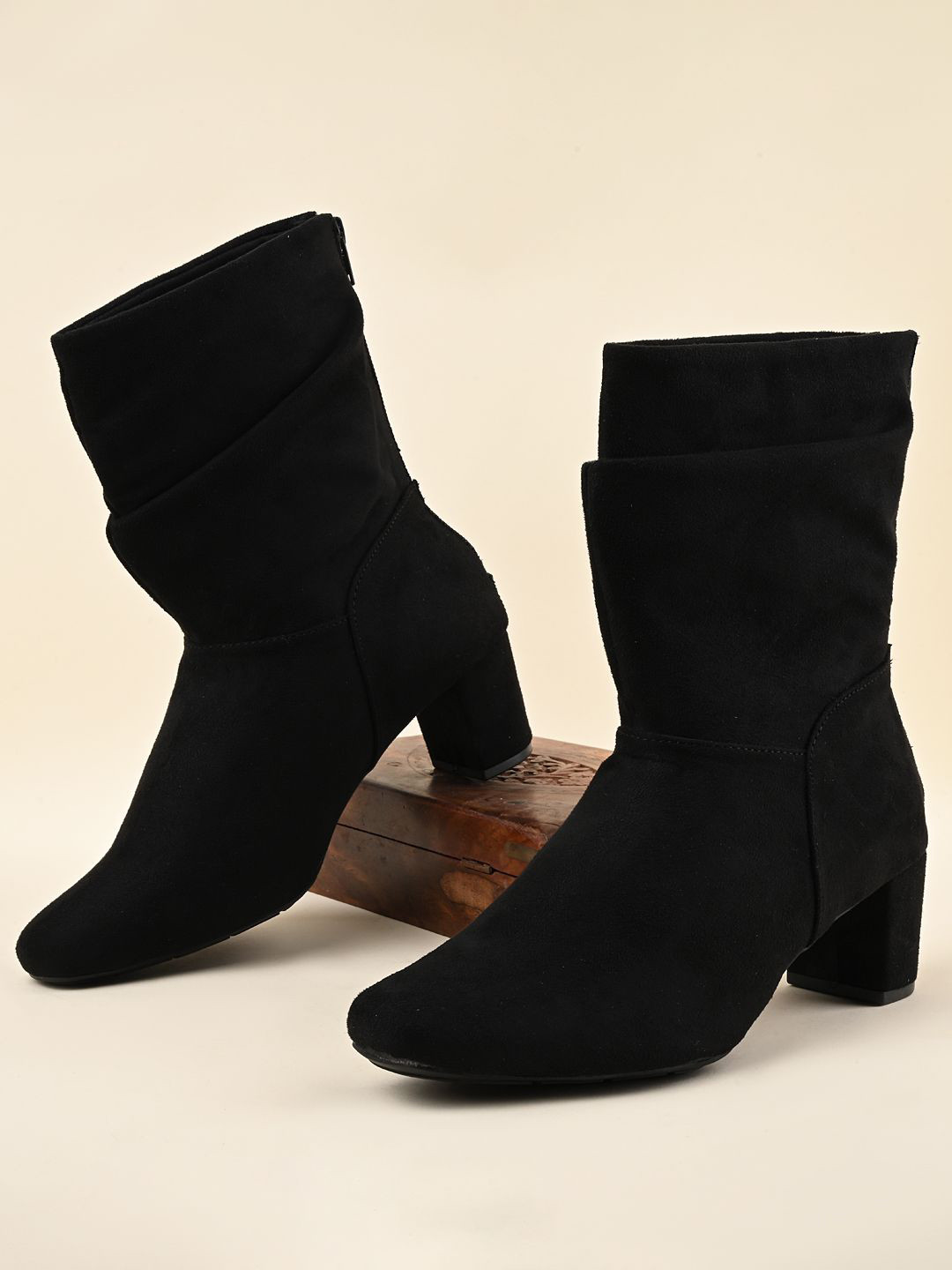 Rocia By Regal Women Black Suede High-Top Block Heeled Boots
