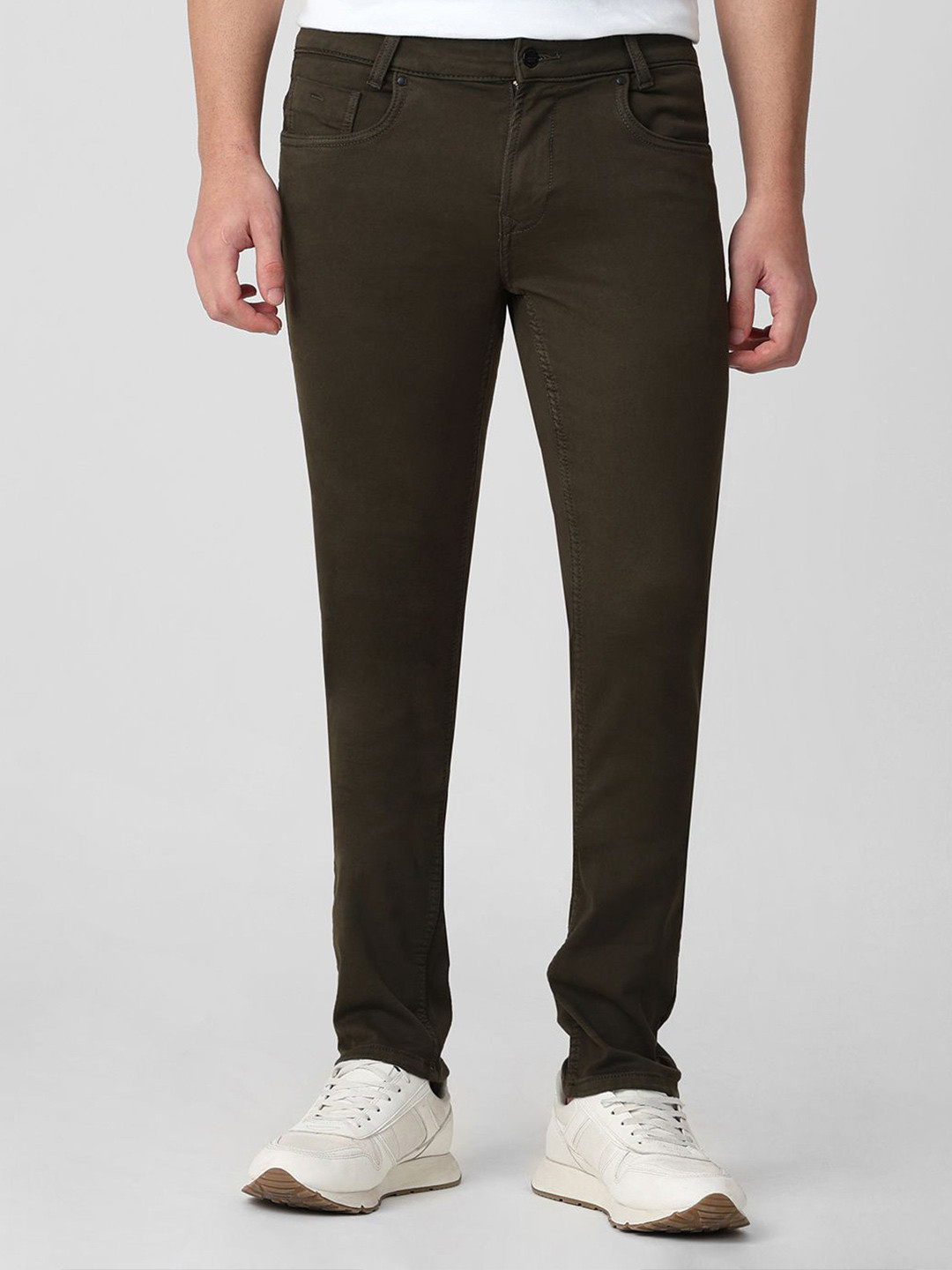 Mufti Men Dark Olive Super Slim Fit Superstretch Coloured Jeans