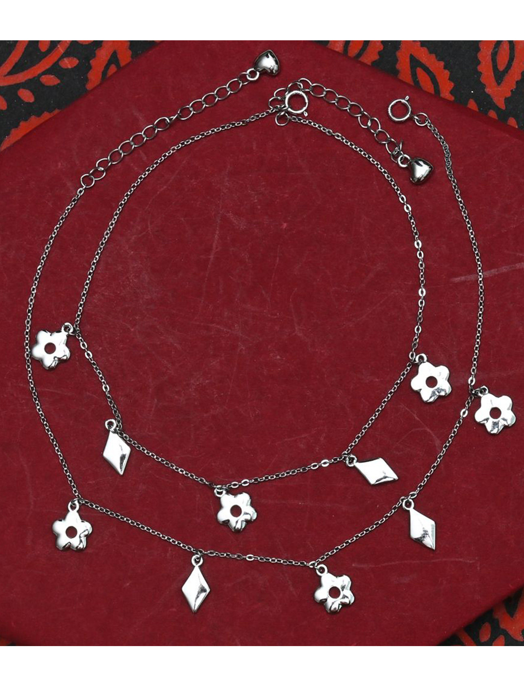 925 SILLER 925 Pure Silver Multiple Charm Anklets (Pack of 2)