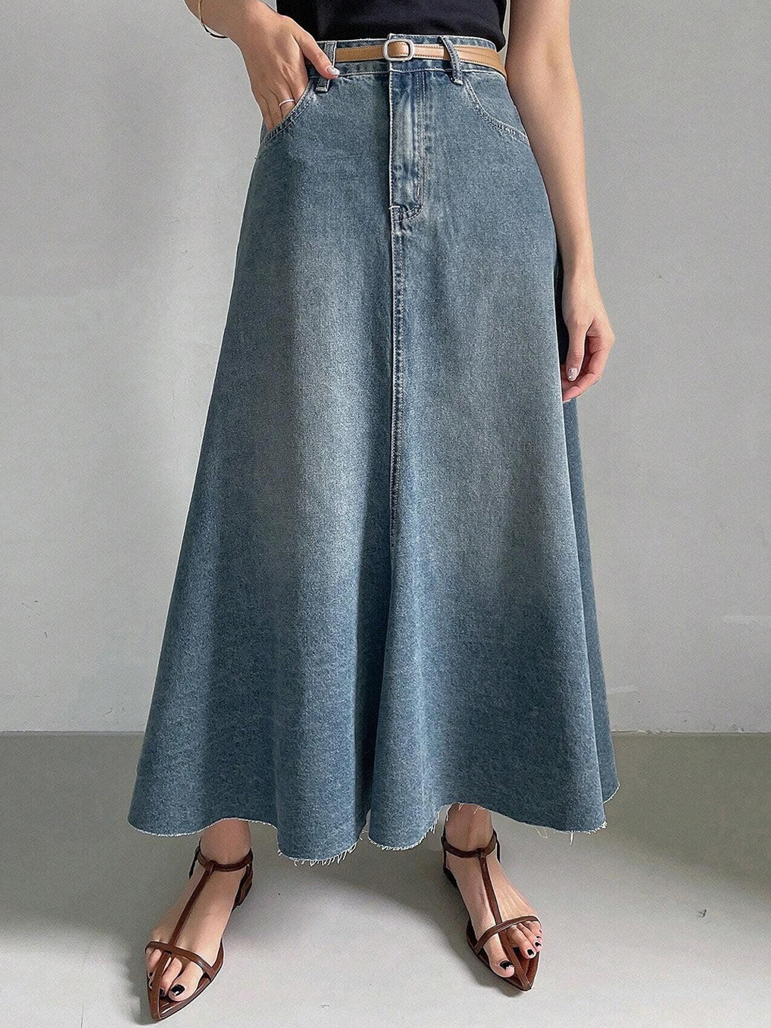 SZN High Waist Flared Midi Skirt