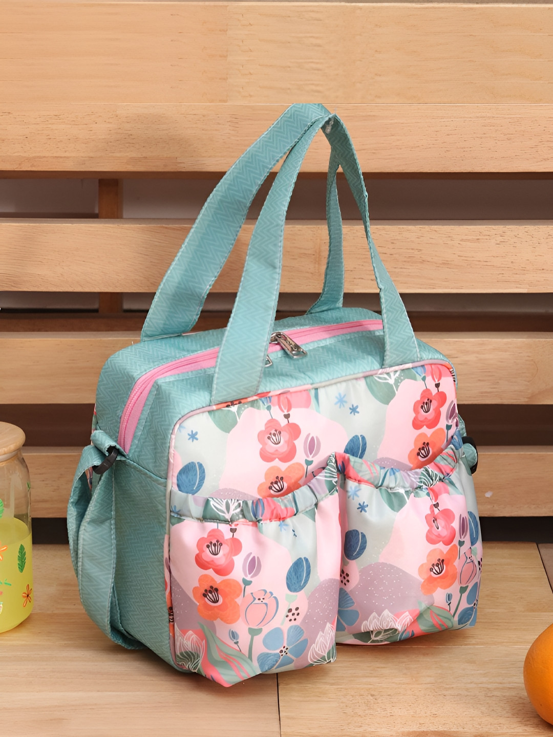 ROSADA Kids Pink Flower Printed Insulated Tiffin Bag