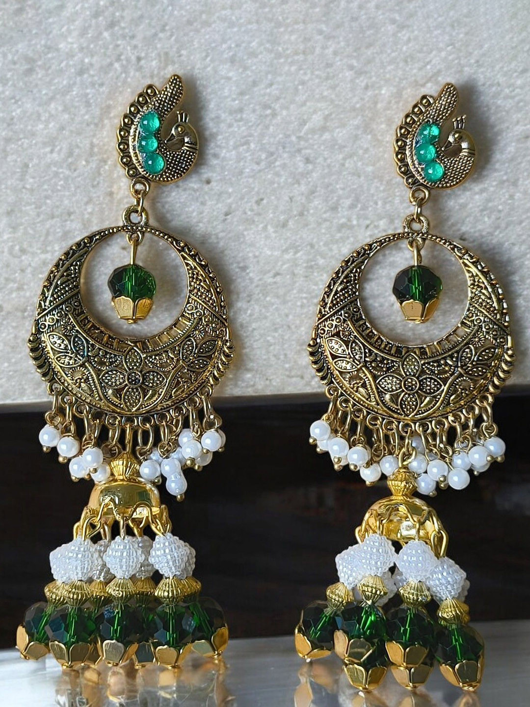 devanya crafts Brass-Plated Stone-Studded Drop Earrings