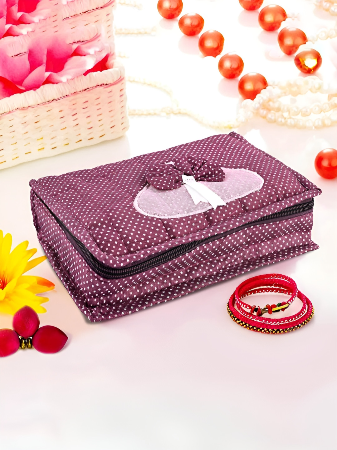 Aura Purple Cosmetic Organisers Storage Box With 7 Pocket Jewellery Organiser