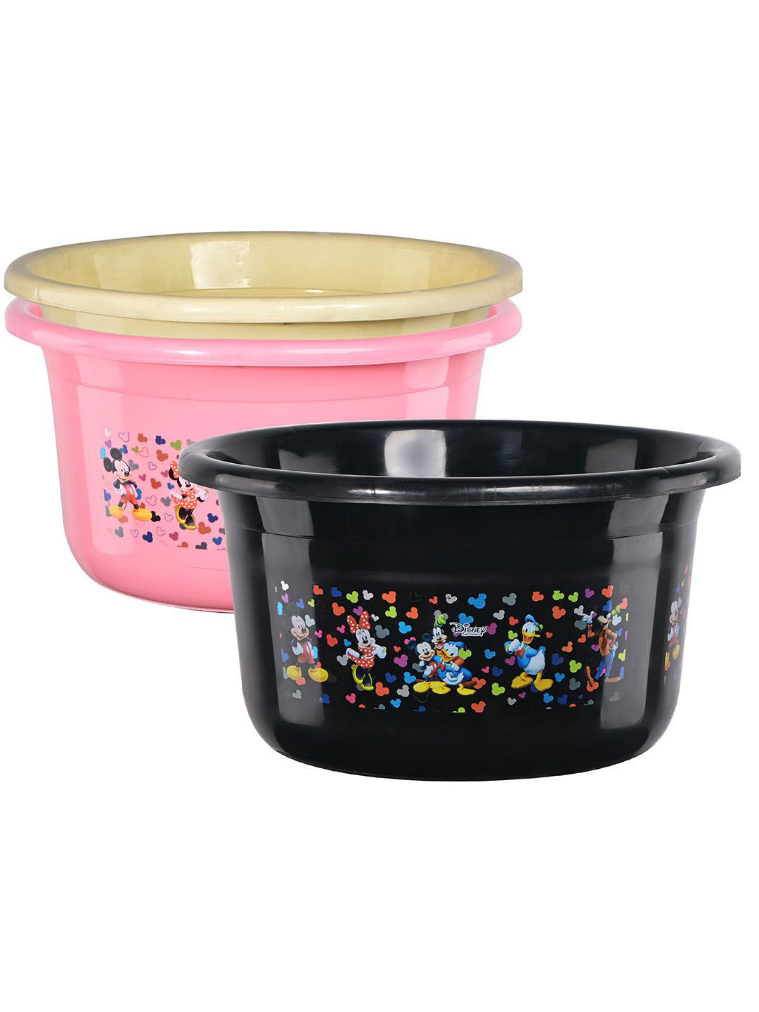 Kuber Industries Black & Pink 3 Pieces Disney Printed Light Weight Bath Tubs