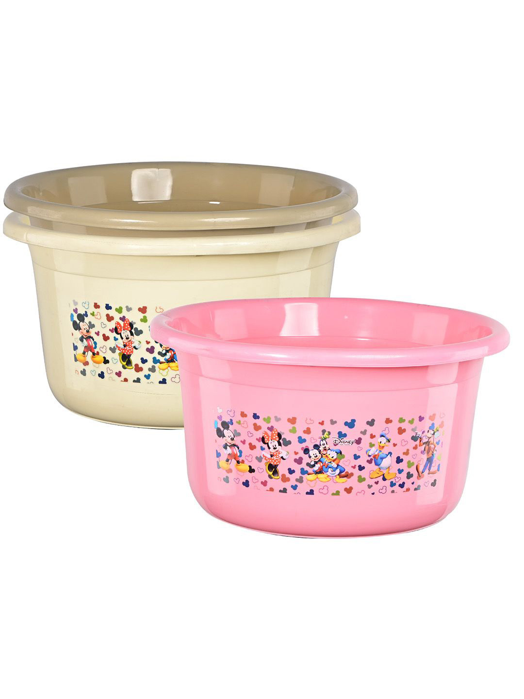 Kuber Industries Pink & Cream-Coloured 3 Pieces Disney Printed Light Weight Bath Tubs