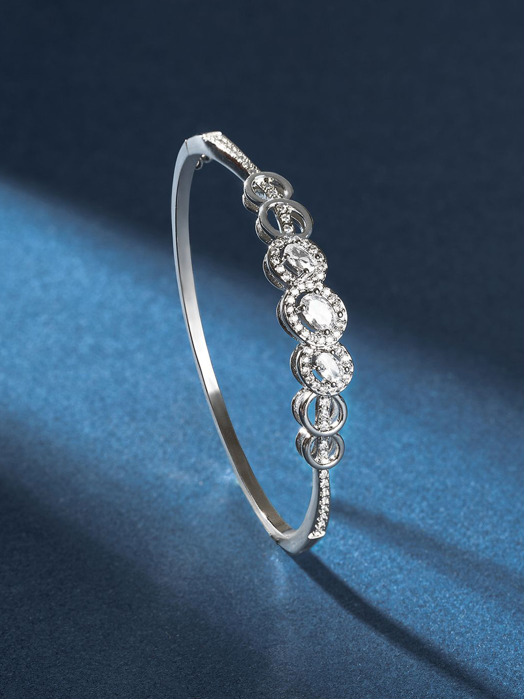 TEEJH Diva Dynasty Women Silver-Plated CZ-Studded Oxidised Bangle-Style Bracelet