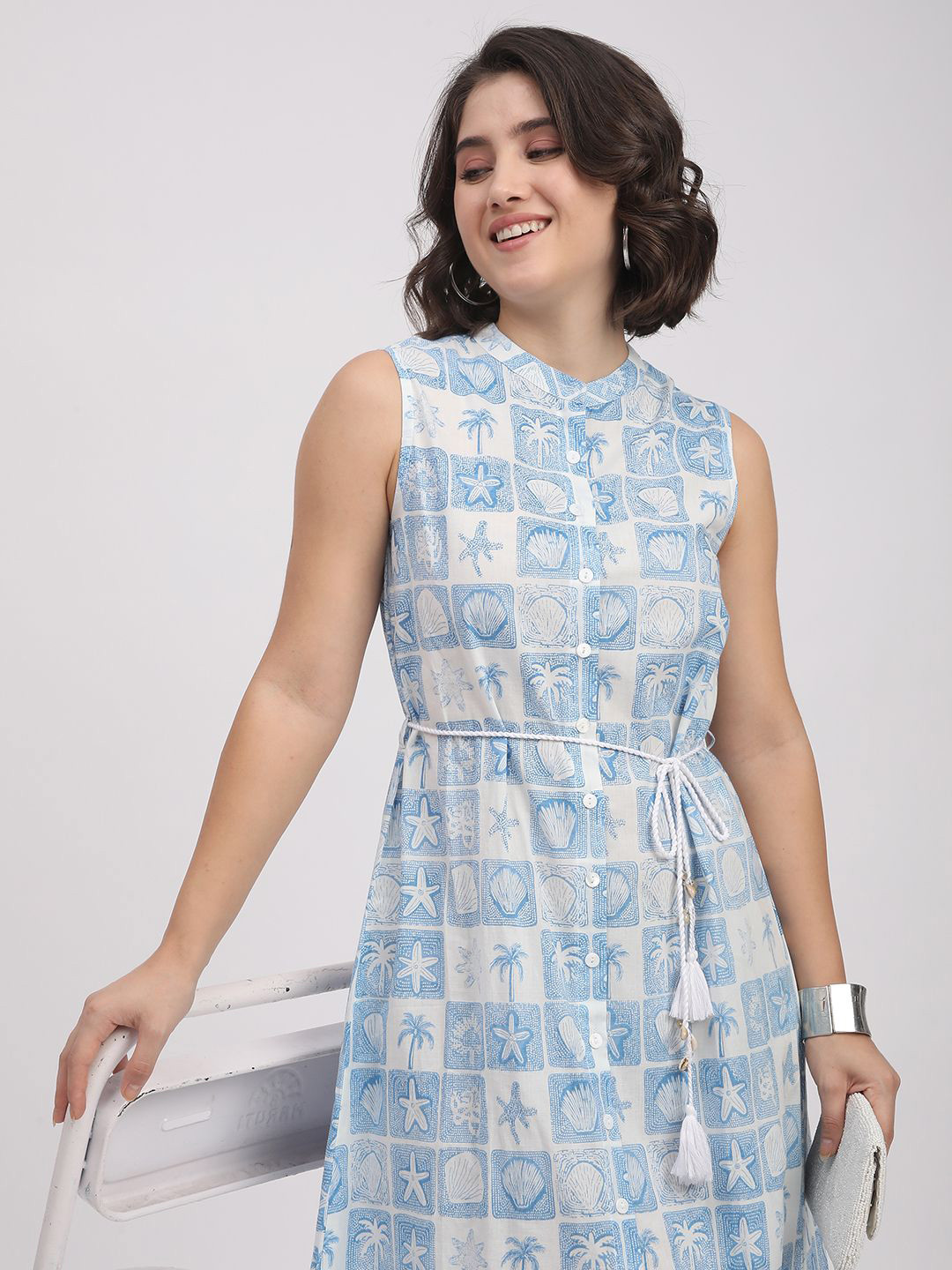 R&B Women Nautical Print Midi A-Line Dress