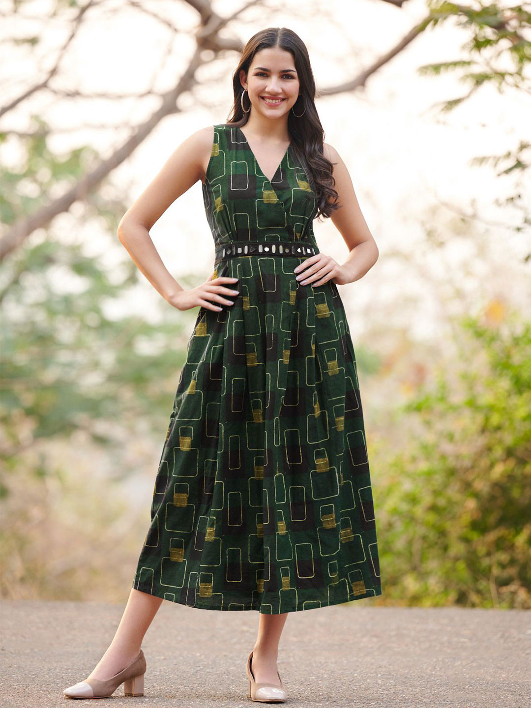 SALWAR STUDIO Classic Ajrakh Hand Block Printed A Line Dress