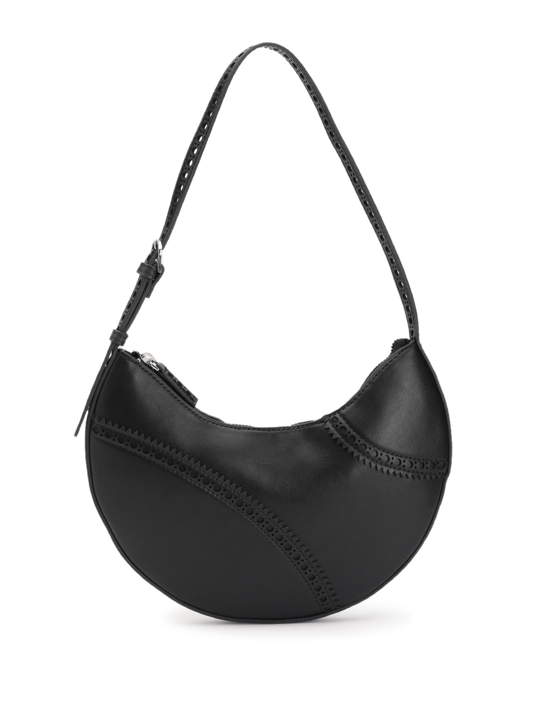 MANGO PU Half Moon Shoulder Bag With Cut Work