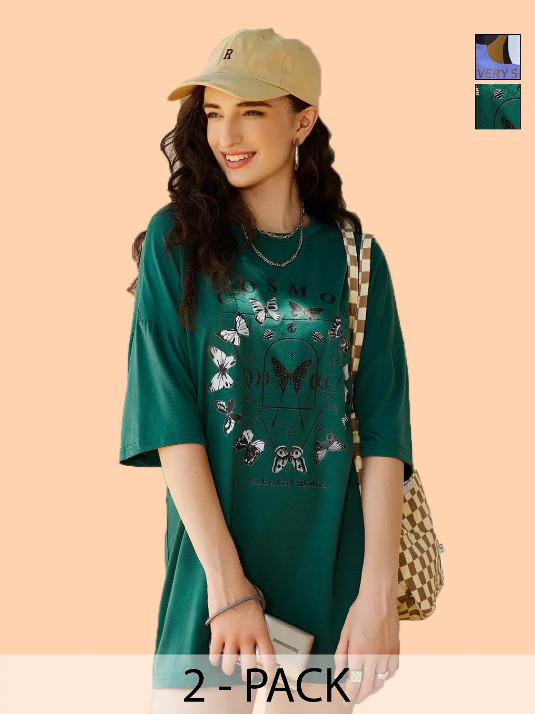 Christy World Women Pack of 2 Conversational Printed Cotton T-shirt