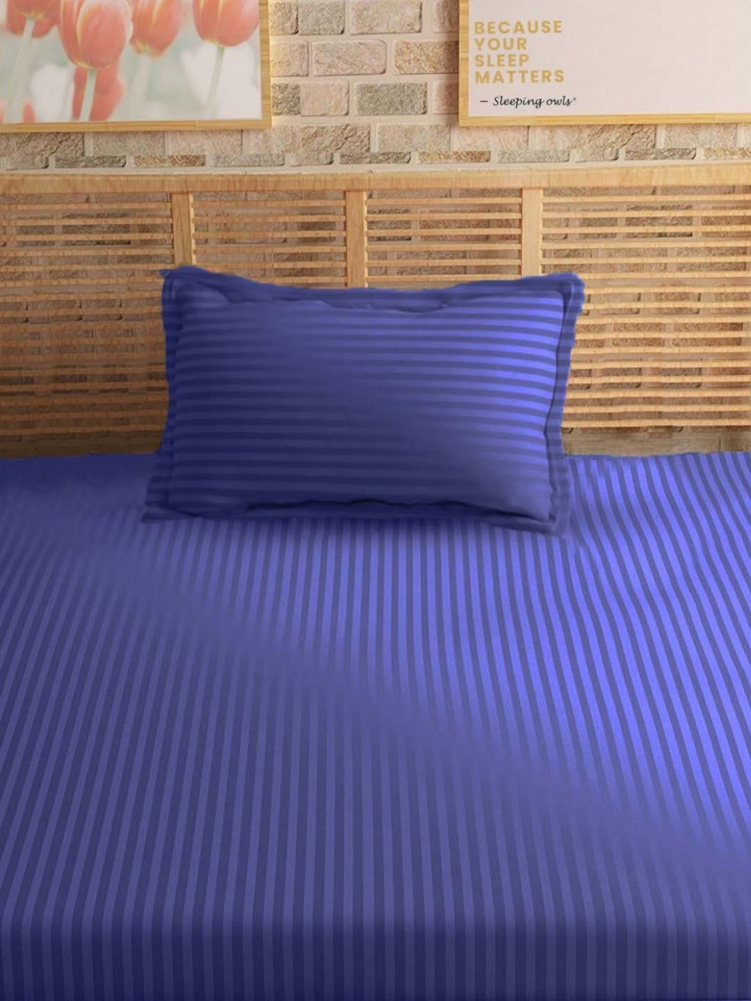 Sleeping Owls- because your sleep matters Blue Cotton 210 TC Bedsheet Set-1.5mX2.5m