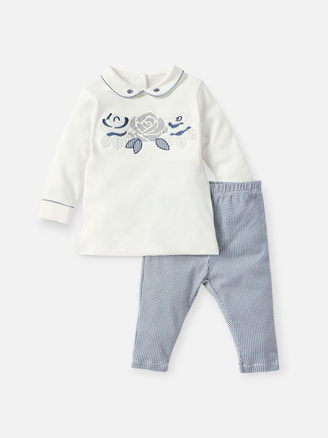 Juniors by Babyshop Girls Flower Embroidered Pure Cotton Top With Pyjama