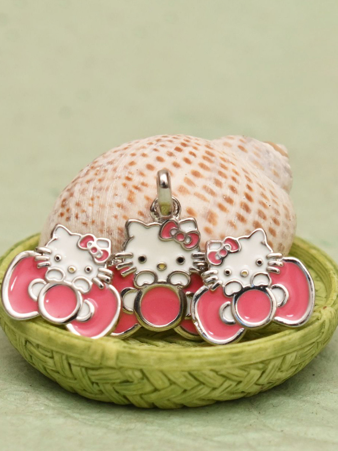 925 SILLER 925 Sterling Silver Rhodium-Plated Hello Kitty Pendant Set