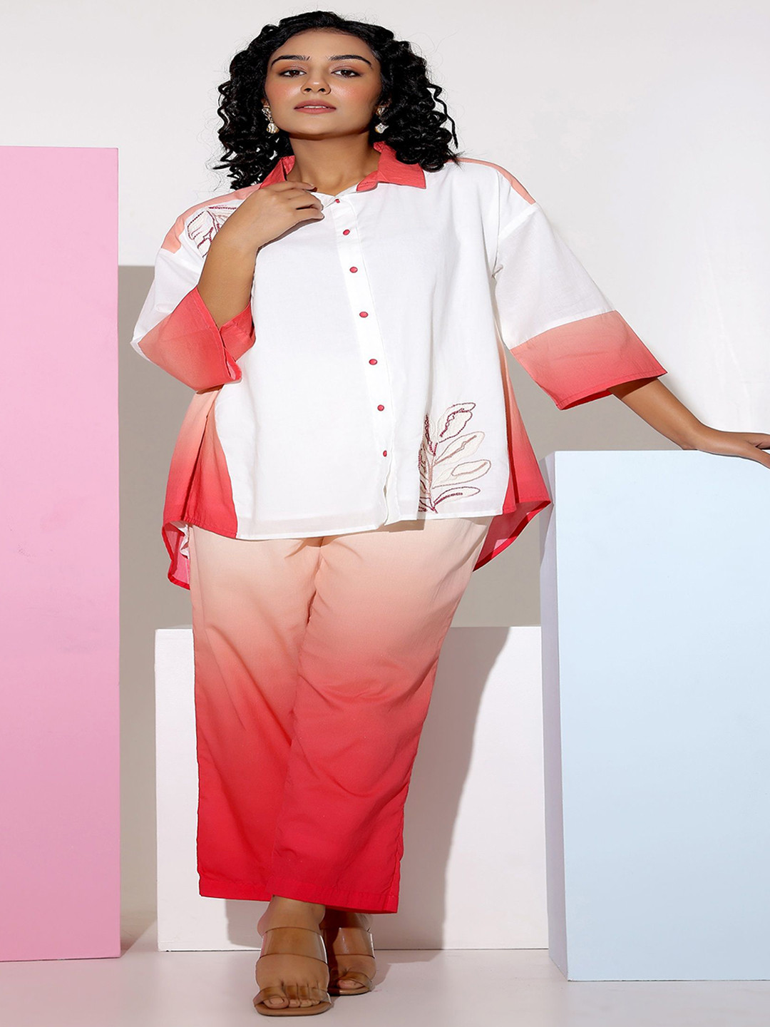 STIL O STITCH Embroidered Pure Cotton Shirt With Trousers