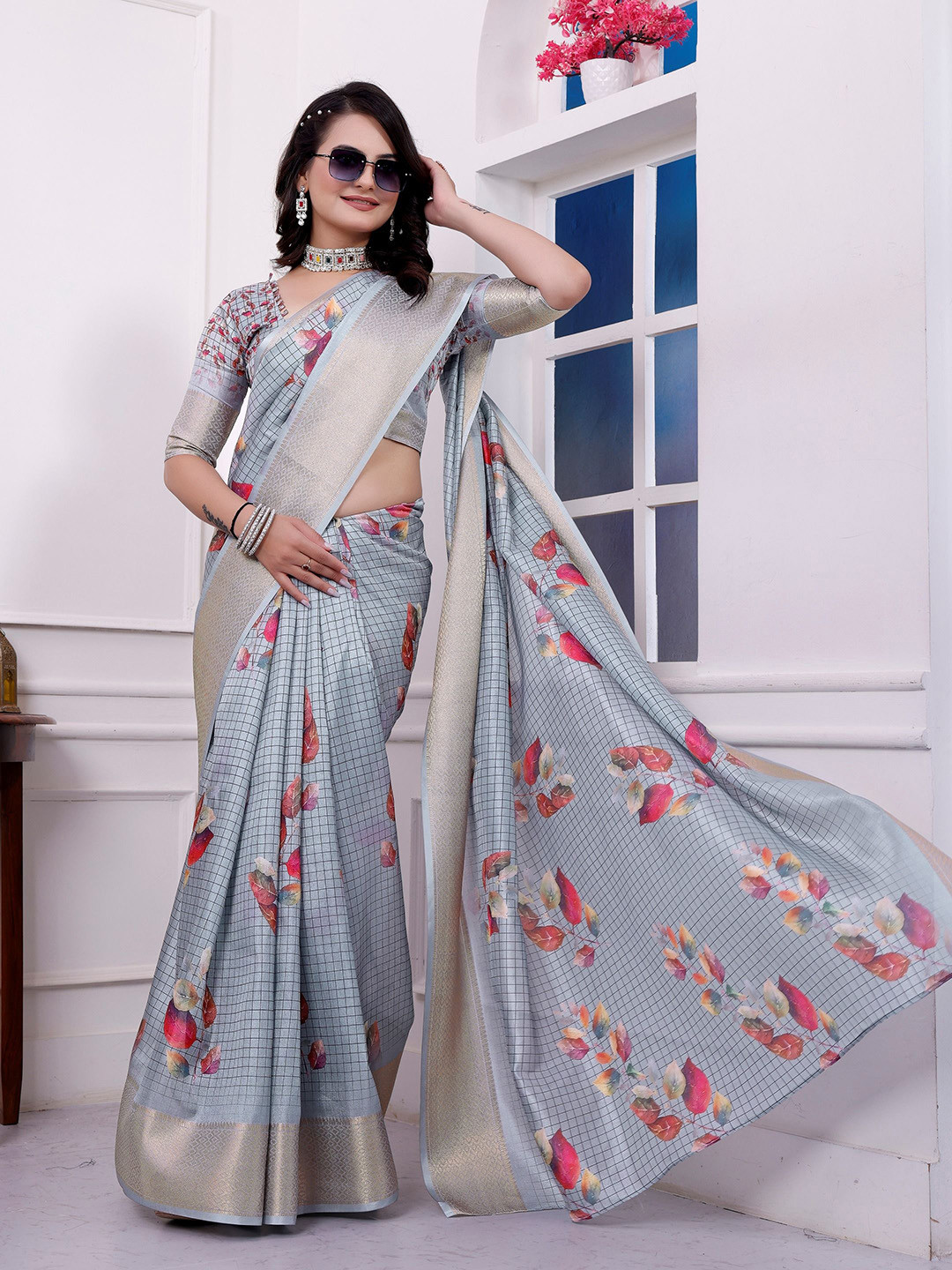 Sadika Checked Zari Kanjeevaram Saree