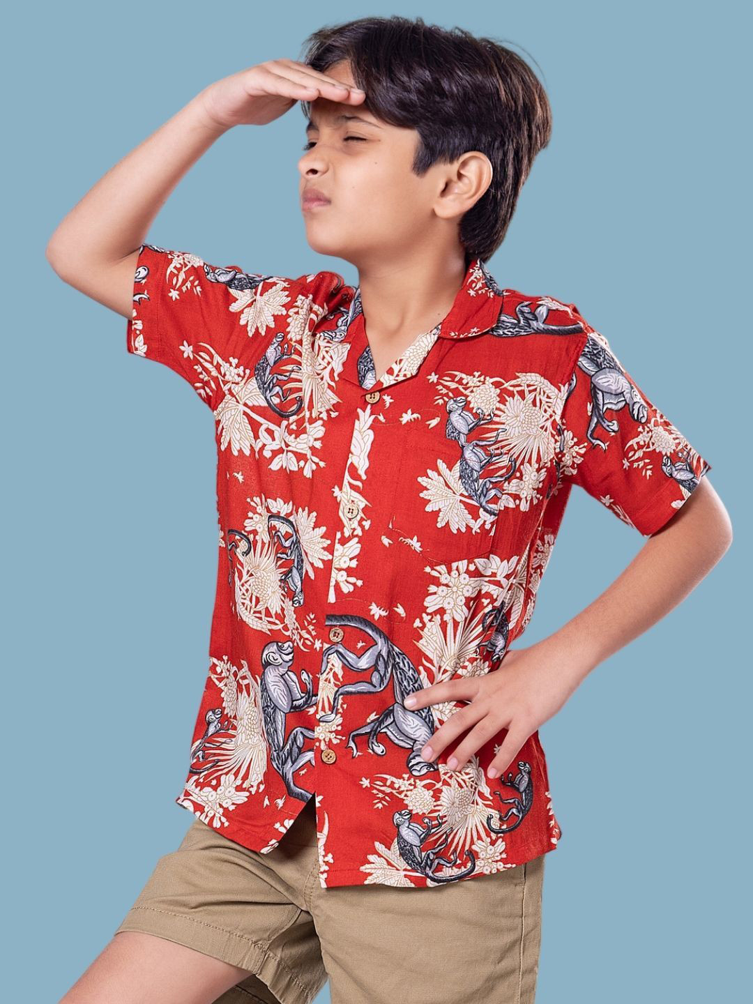 Tura Turi Boys Floral Printed Spread Collar Regular Fit Casual Shirt