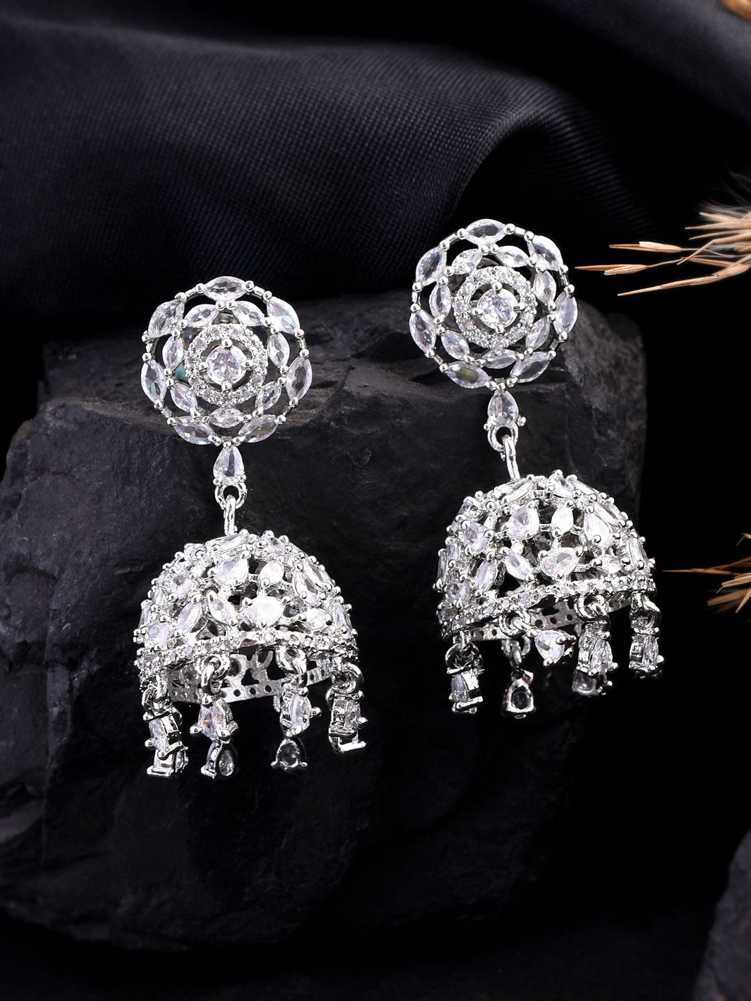Silvermerc Designs Silver-Plated Dome Shaped American Diamond Jhumkas Earrings