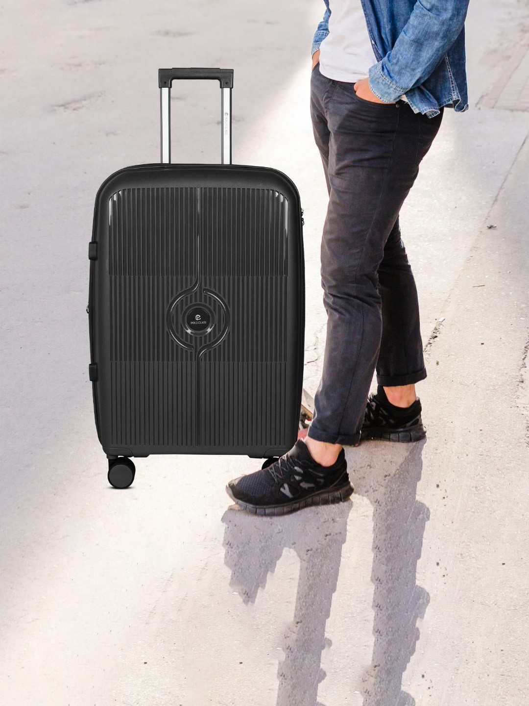 Polo Class Set Of 2 Textured 360-Degree Rotation Hard Sided Trolley Suitcase with Vanity