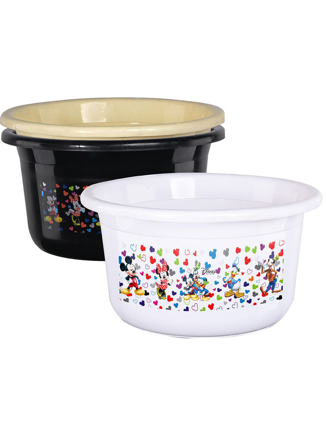 Kuber Industries White & Black 3 Pieces Disney Printed Light Weight Bath Tubs