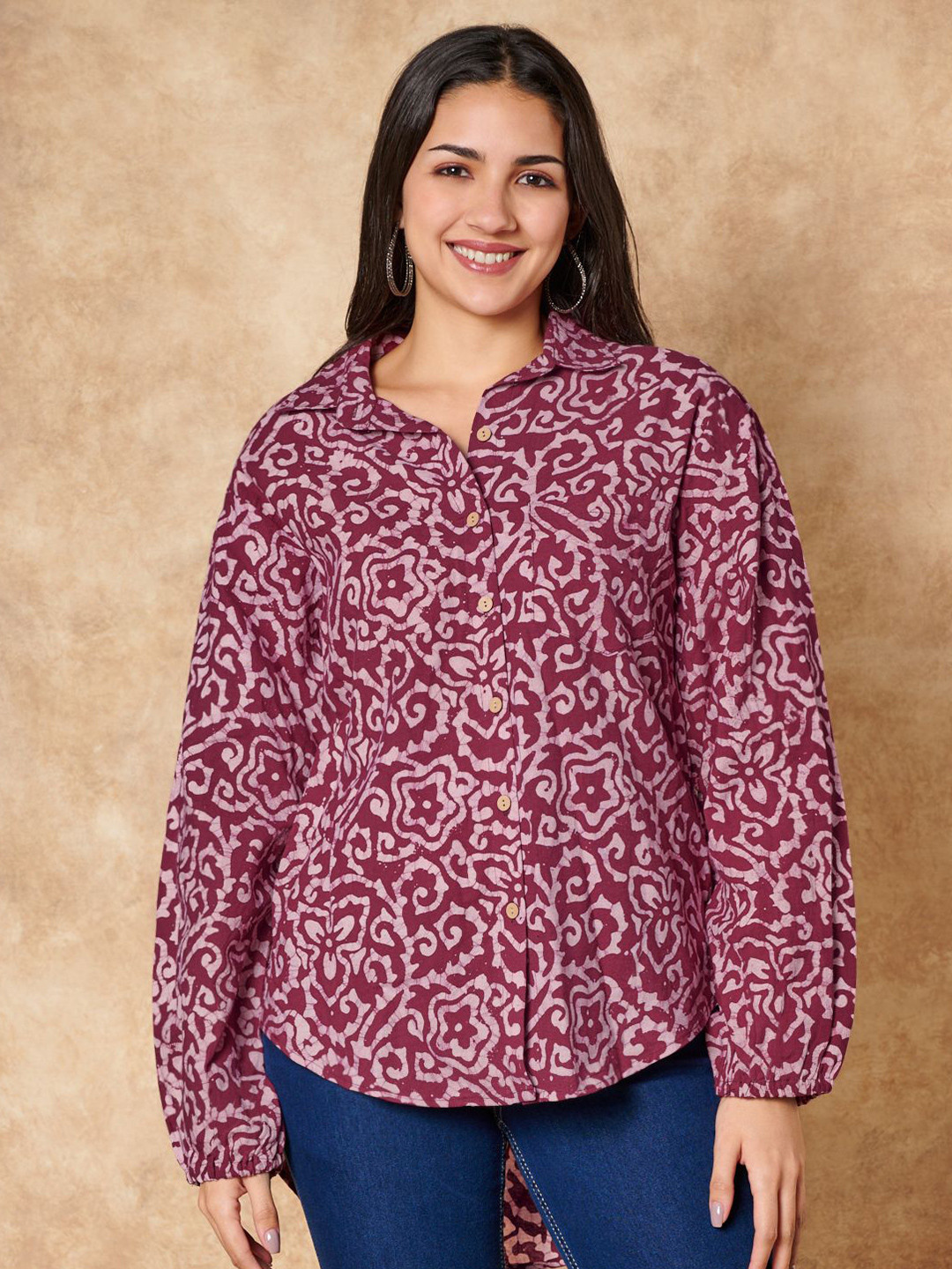 SALWAR STUDIO Classic Batik Hand Block Printed Pure Cotton Shirt