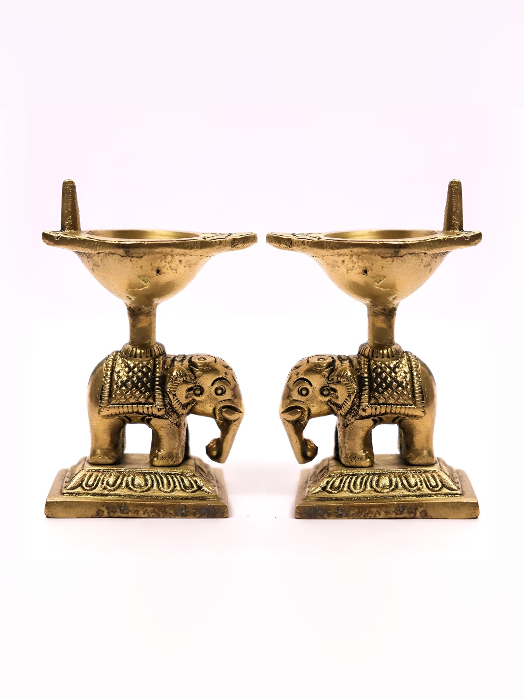 The Spiritual Living 2 Pieces Gold-Toned Textured Elephant Diyas