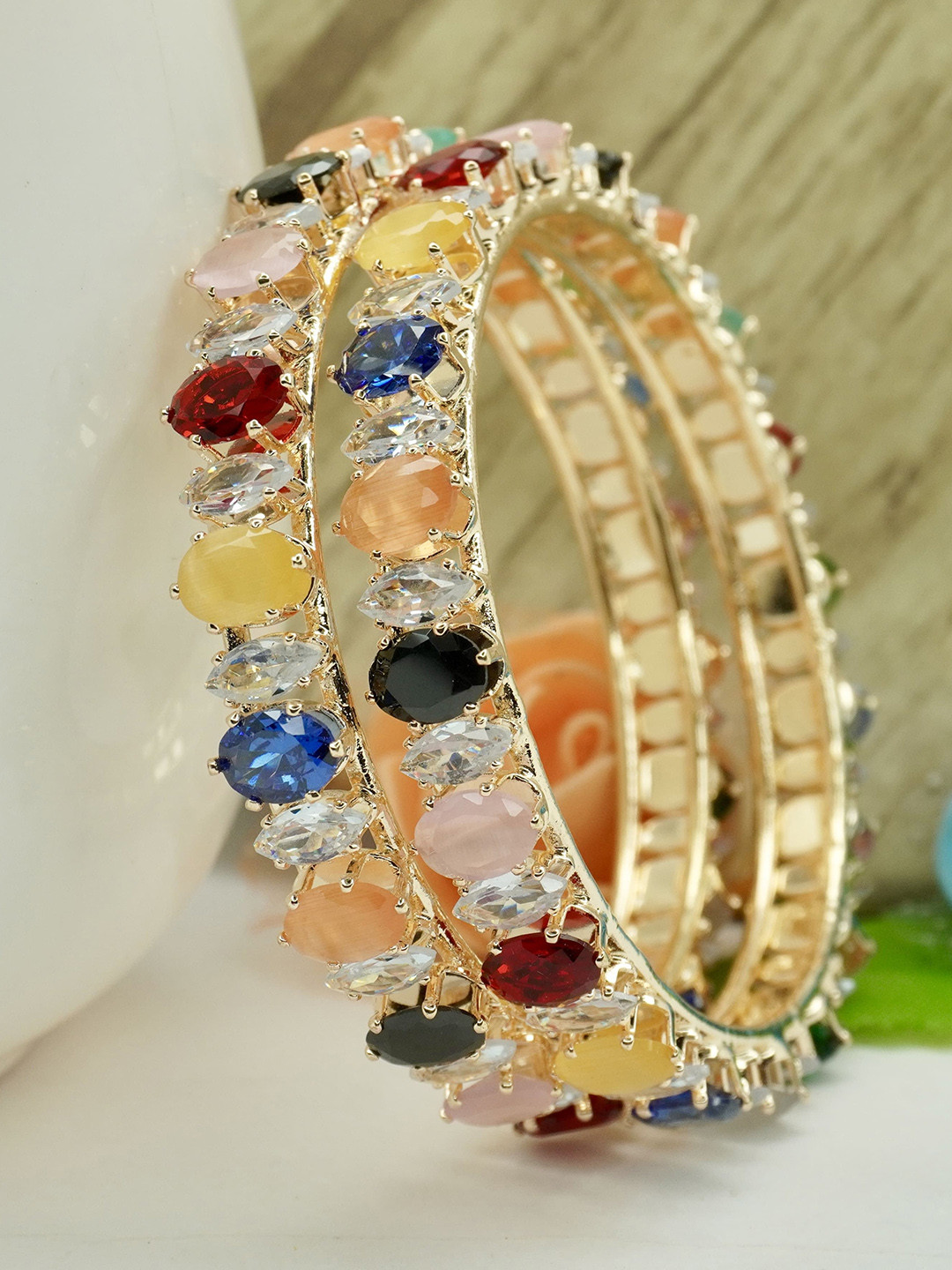 Panini jewels Set Of 2 Gold-Plated American Diamond-Studded Beautiful Bangles