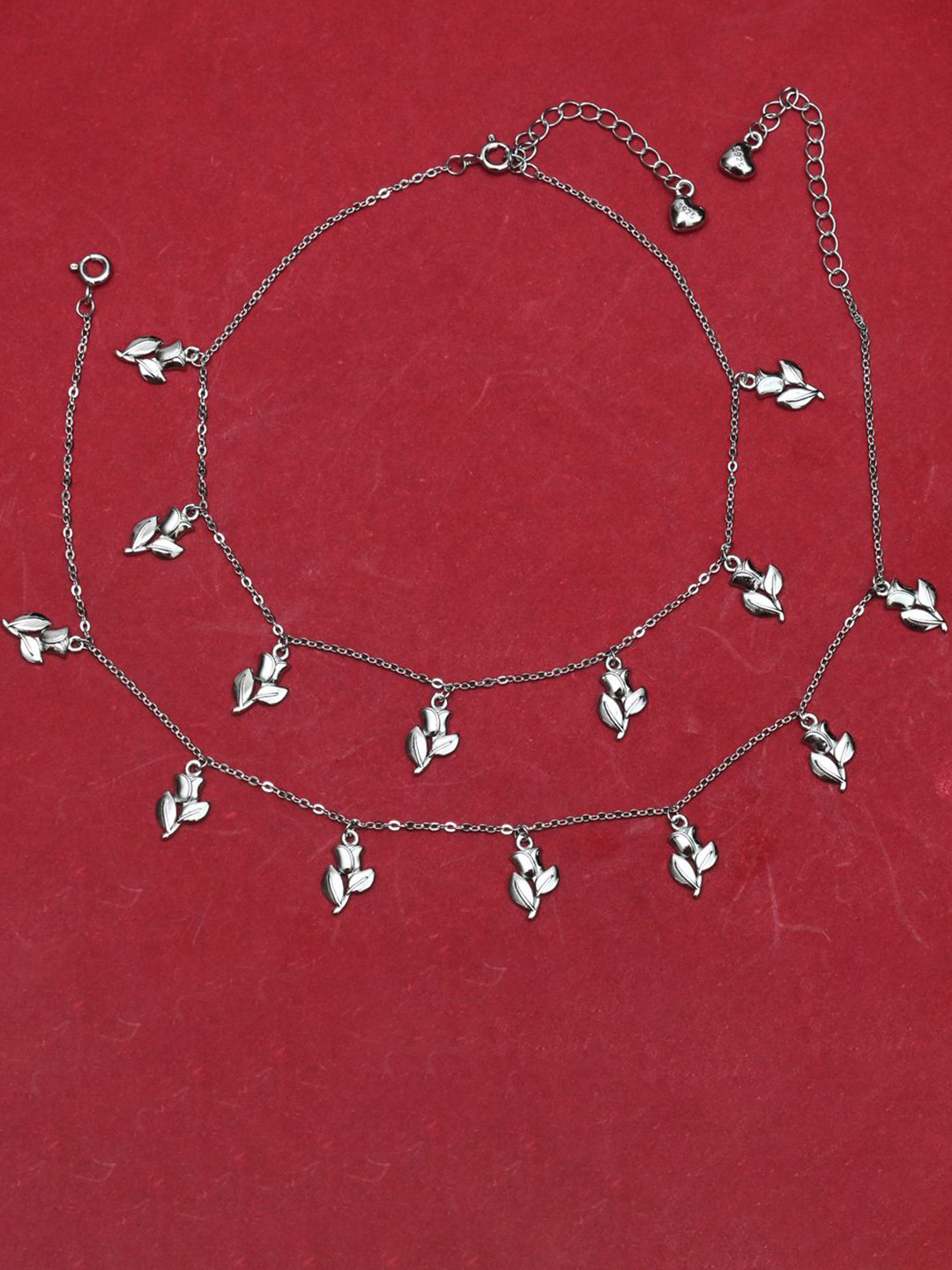 925 SILLER Pack of 2 925 Pure Silver Multiple Charm Anklets