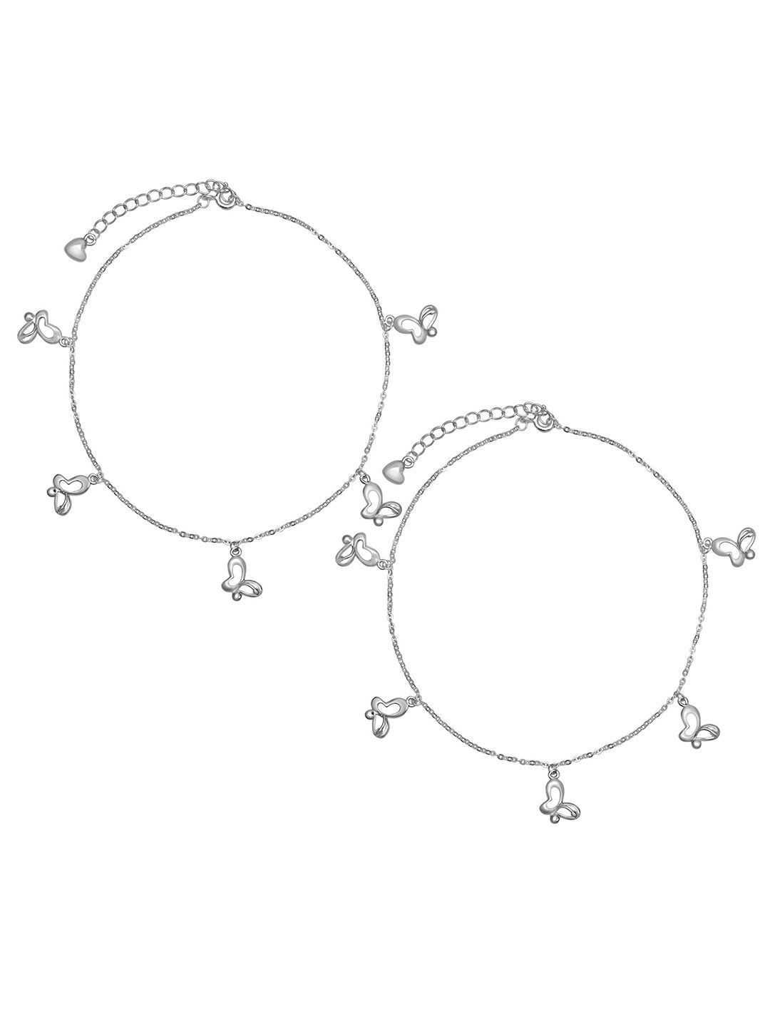 925 Pure Silver Multiple Charm Anklets (Pack of 2)