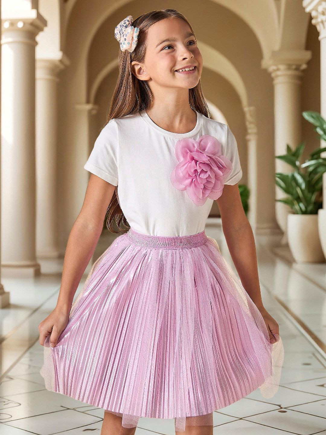 Juniors by Babyshop Girls Floral Accent Pure Cotton Top With Skirt