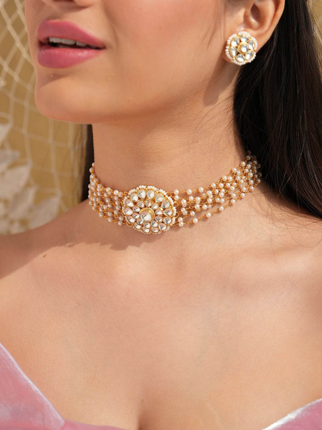 Binnis Wardrobe Talia Gold-Plated Kundan-Studded & Beaded Jewellery Set