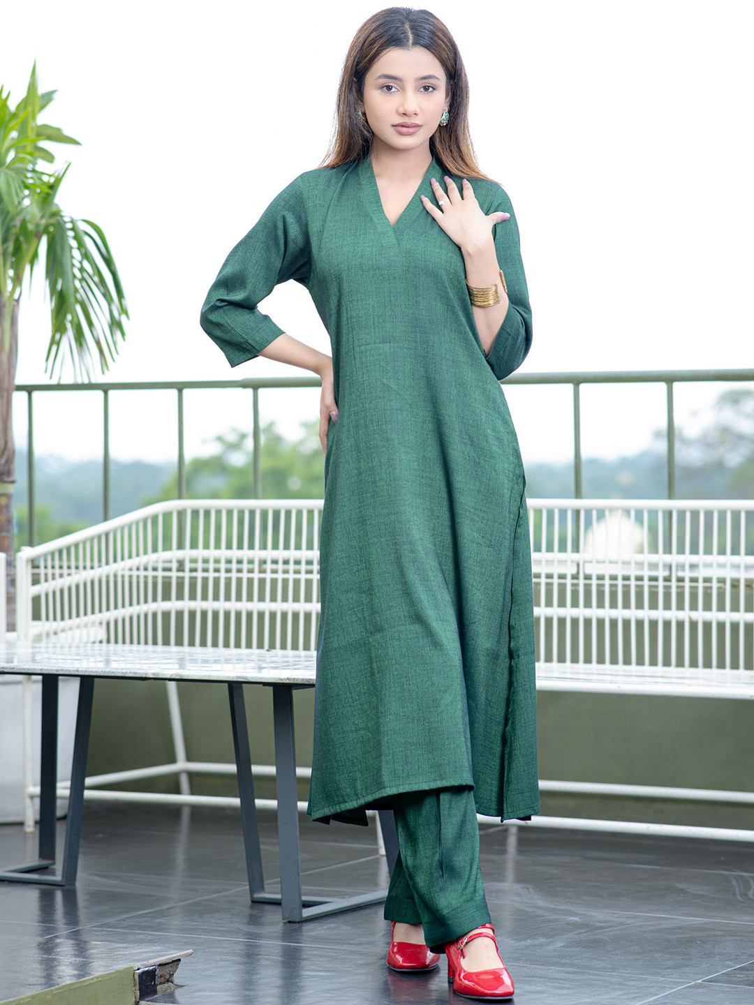 IMROZ HOUSE V-Neck Cotton A-Line Tunic & Trouser