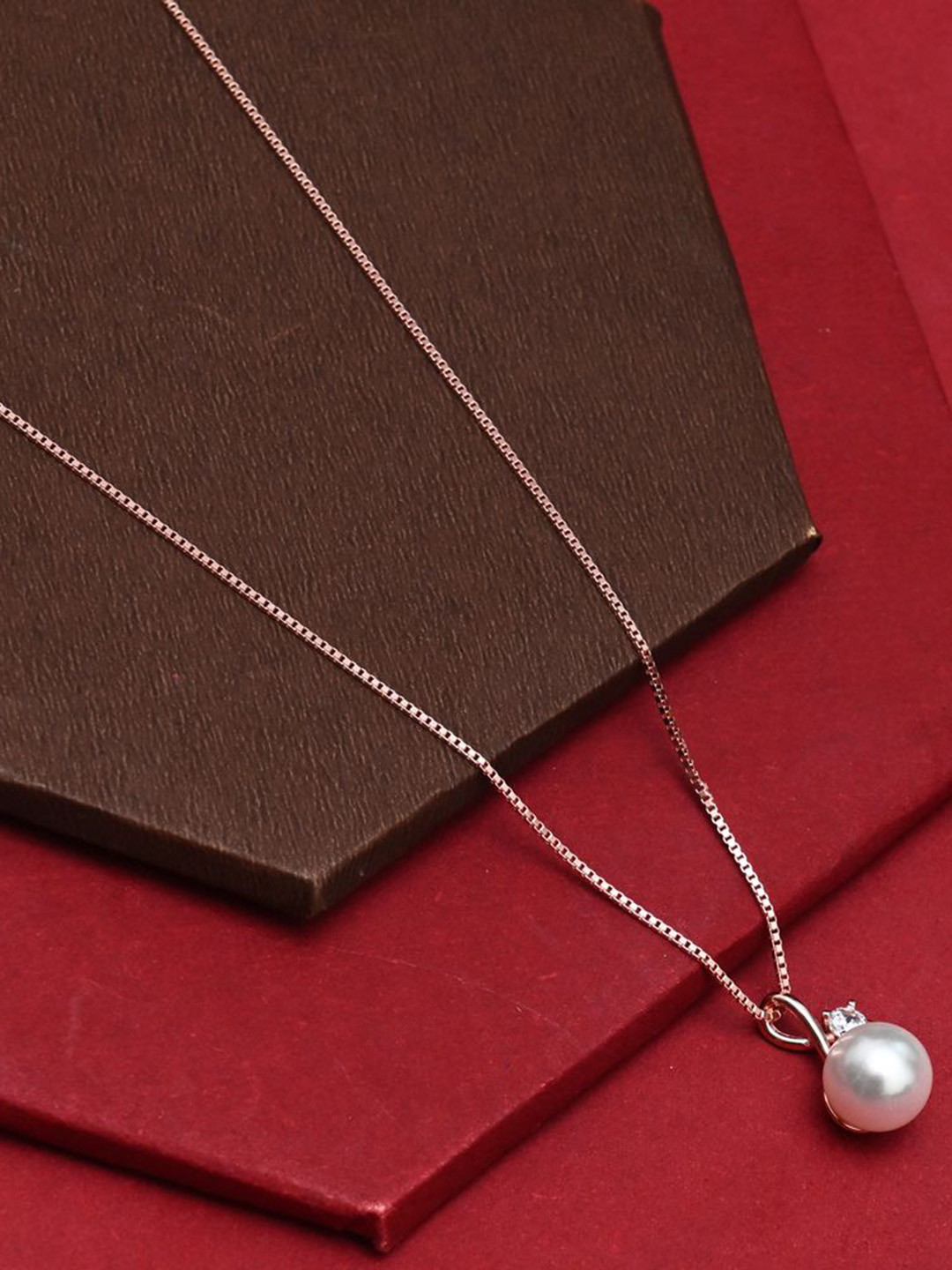 925 Pure Silver Rose Gold Pearl Chain Pendant