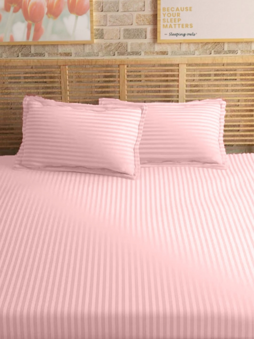 Sleeping Owls- because your sleep matters Rose Striped 210TC King Bedsheet Set-2.7mX2.7m