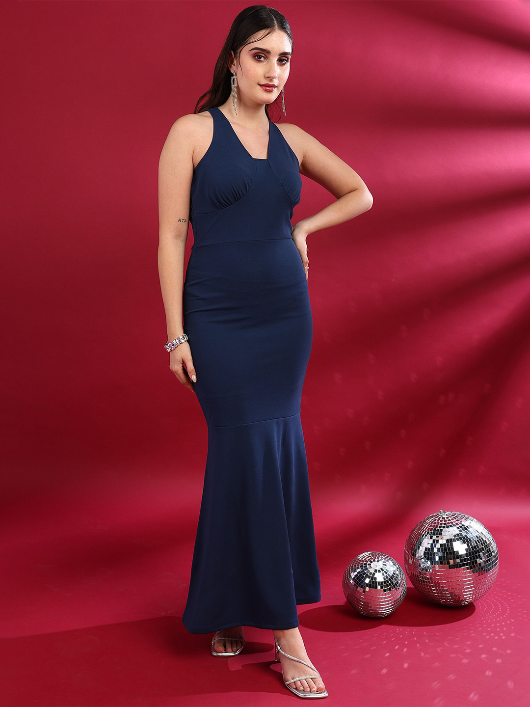 Golden Kite Women Halter Neck Scuba Fit and Flare Dress