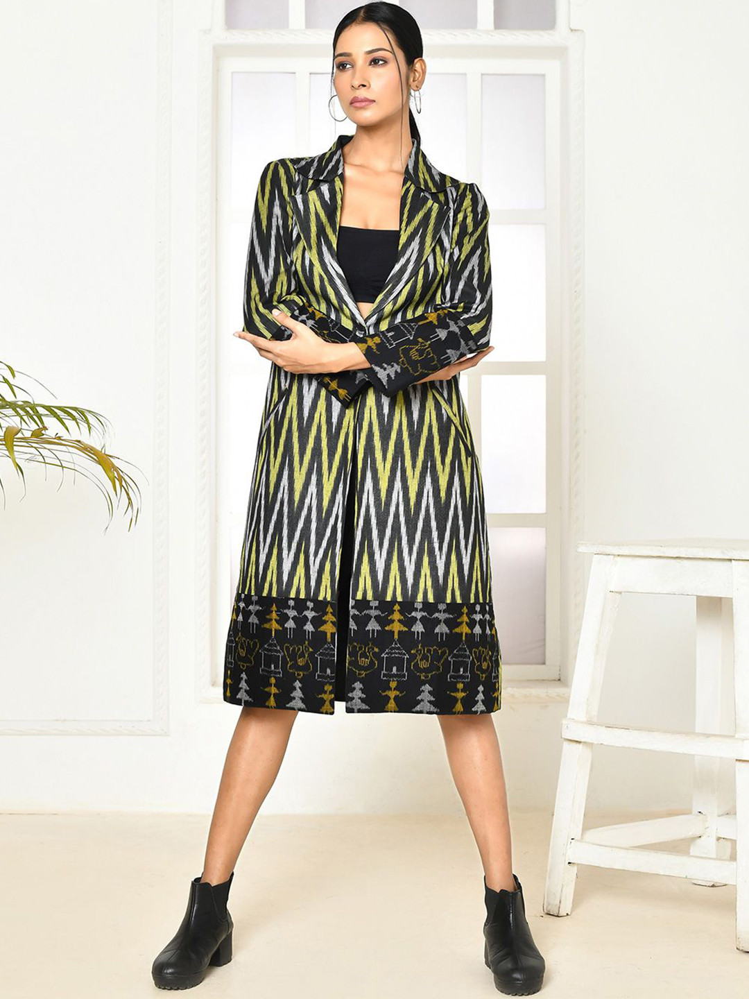 expressions by uv Women Striped Longline Open Front Jacket