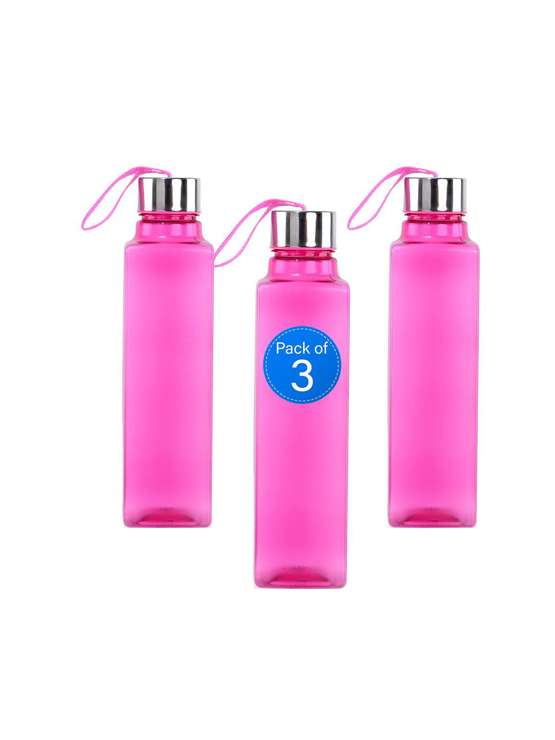 Kuber Industries Square Dori Pink Solid Plastic Spill Proof 3 Piece Water Bottle - 1L