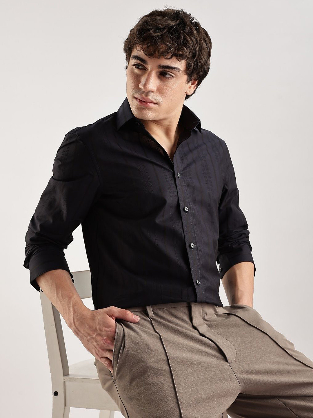 Calvin Klein Jeans Men Pinstripes Striped Formal Shirt