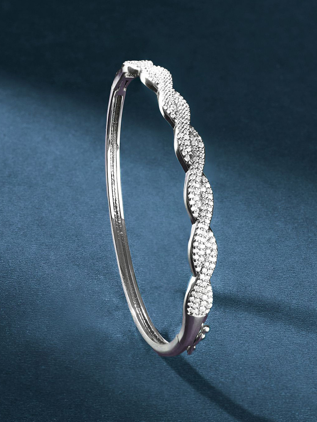 TEEJH Nandini Neelam Women Silver-Plated CZ-Studded Oxidised Bangle-Style Bracelet