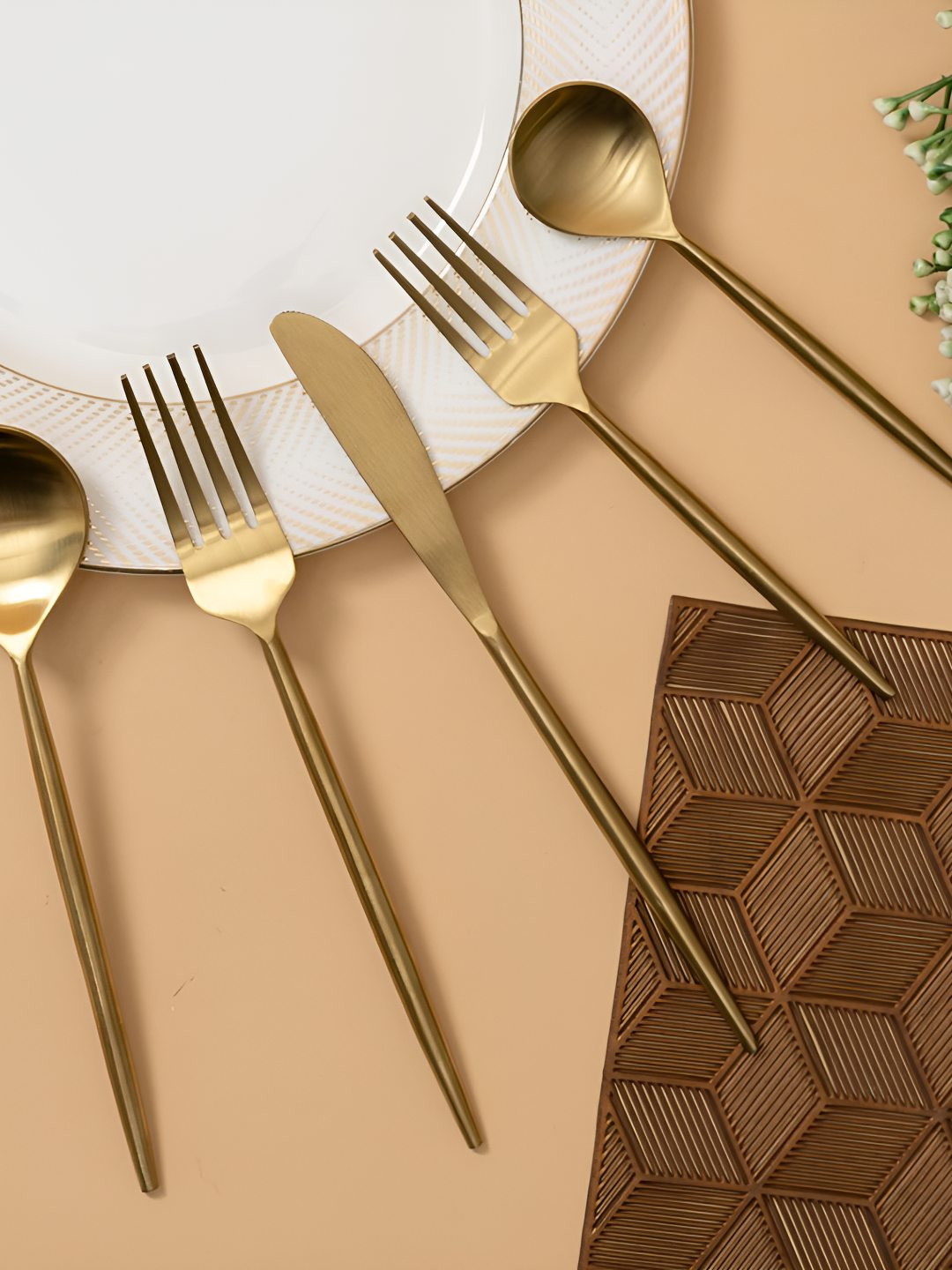 THREADVIBE LIVING Gold-Toned 5 Pieces Stainless Steel Cutlery Set